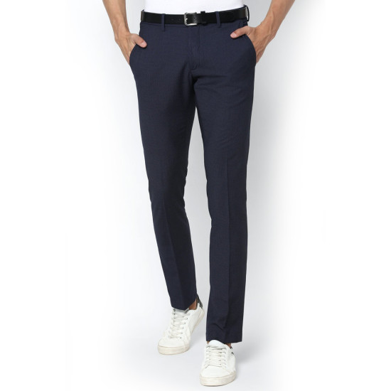 Navy Slim Fit Solid Casual Trousers