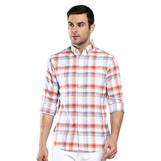 Slim Fit Oxford Cotton Casual Shirt with Button Down Collar